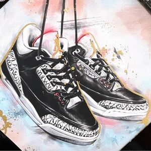 NOTORIART Wall Art Print NIKE AIR JORDAN 3 Black Sneakers Shoes Canvas 14x14 NEW